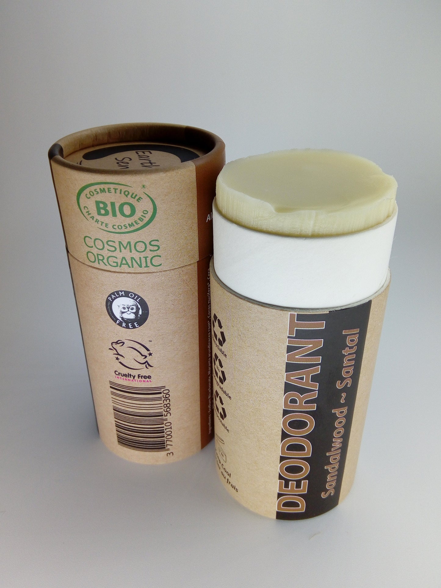 Organic Certified Natural Deodorant - Sandalwood 100ml - I piece - 100% recycled paper packaging